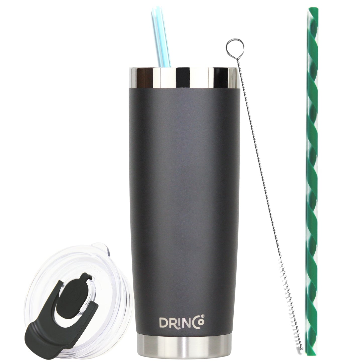 DRINCO® 20oz Insulated Tumbler w/Spill Proof Lid, 2 Straws(Black) - WFP Store
