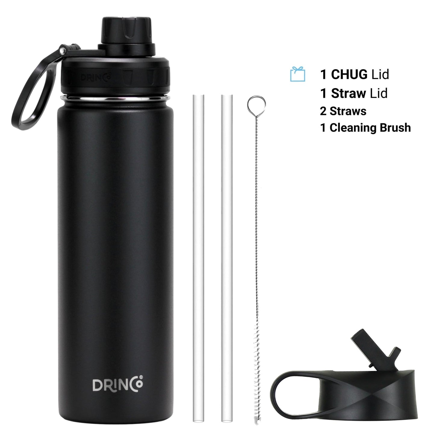 DRINCO® 22oz Stainless Steel Sport Water Bottle - Black - WFP Store