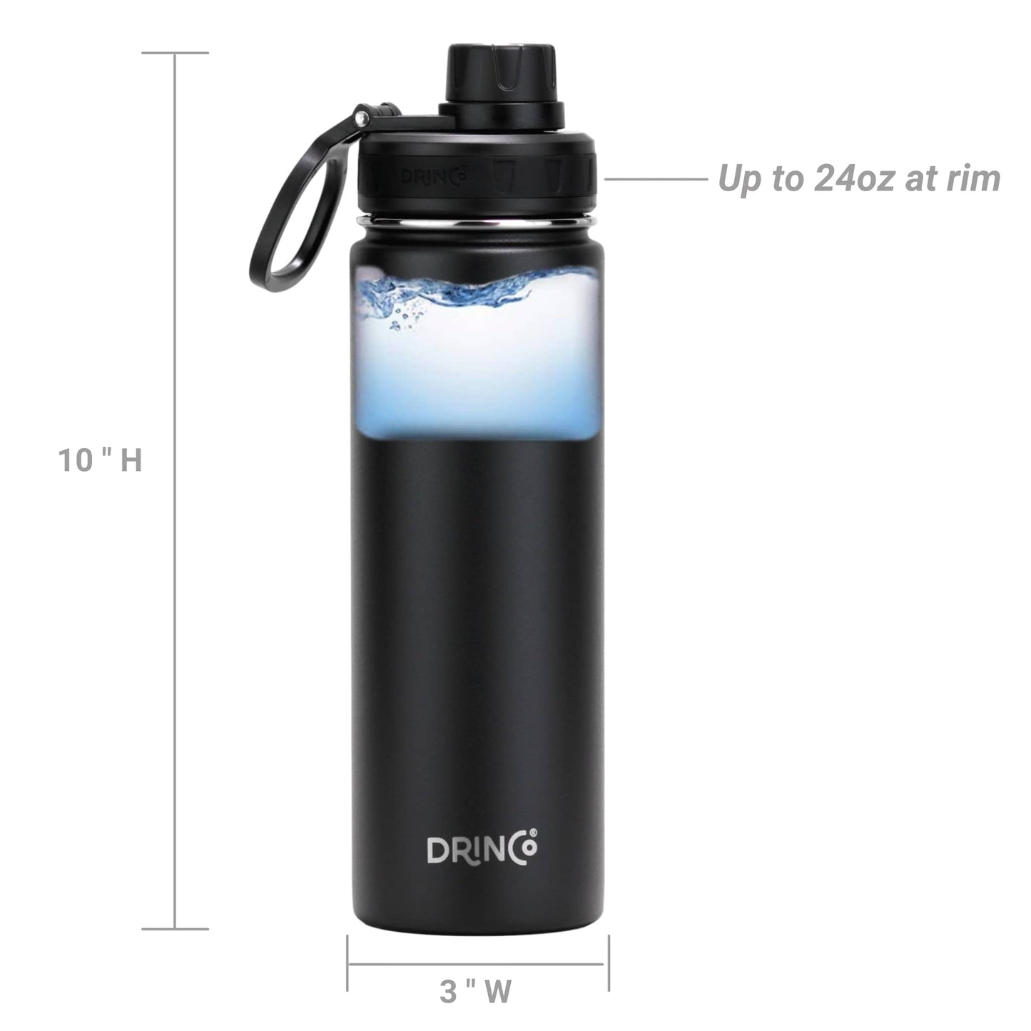 DRINCO® 22oz Stainless Steel Sport Water Bottle - Black - WFP Store