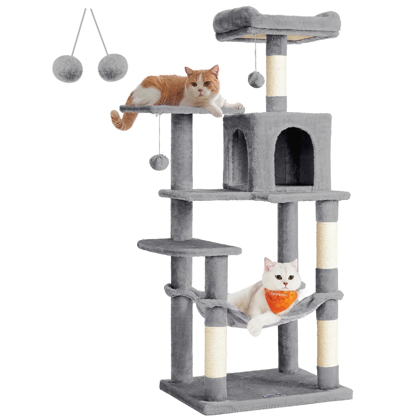 Feandrea Cat Tree, 56.3 - Inch Cat Tower for Indoor Cats, Multi - Level Cat Condo with 4 Scratching Posts, 2 Perches, Hammock, Cave - WFP Store