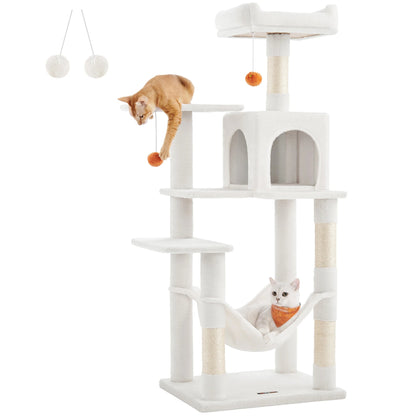 Feandrea Cat Tree, 56.3 - Inch Cat Tower for Indoor Cats, Multi - Level Cat Condo with 4 Scratching Posts, 2 Perches, Hammock, Cave - WFP Store
