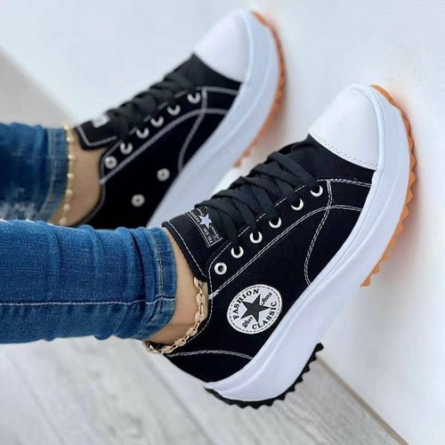 Flat Lace - Up Sneakers Pattern Canvas Casual Sport Shoes - WFP Store