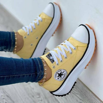 Flat Lace - Up Sneakers Pattern Canvas Casual Sport Shoes - WFP Store