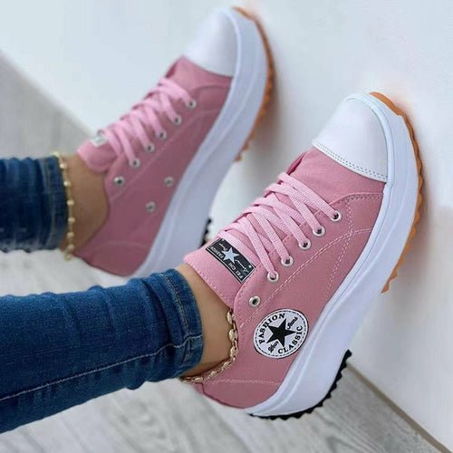 Flat Lace - Up Sneakers Pattern Canvas Shoes Casual Sport Shoes - WFP Store