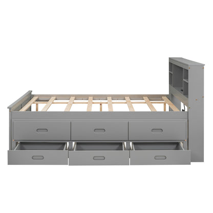 Full Size Platform Bed with Storage Headboard, USB, Twin Size Trundle - WFP Store