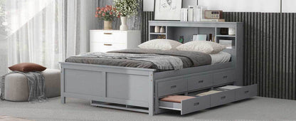 Full Size Platform Bed with Storage Headboard, USB, Twin Size Trundle - WFP Store