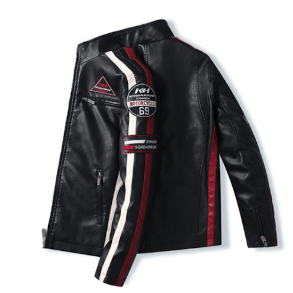 Mens Biker Vegan Leather Jacket With Badges - WFP Store