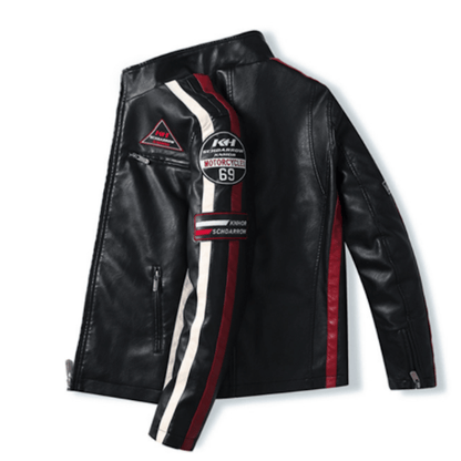 Mens Biker Vegan Leather Jacket With Badges - WFP Store
