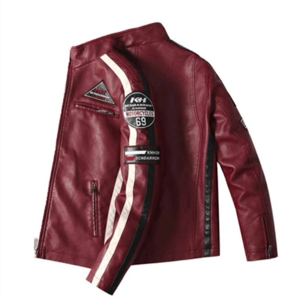 Mens Biker Vegan Leather Jacket With Badges - WFP Store