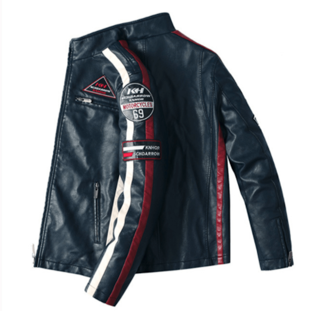 Mens Biker Vegan Leather Jacket With Badges - WFP Store