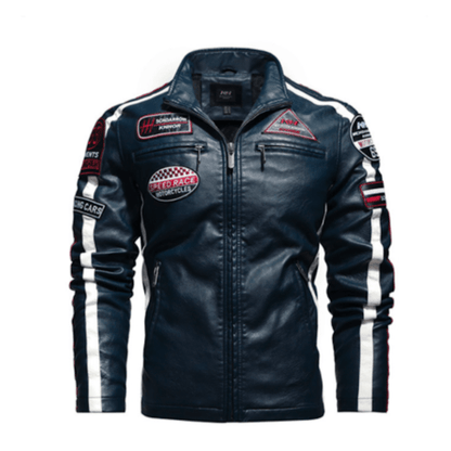 Mens Biker Vegan Leather Jacket With Badges - WFP Store