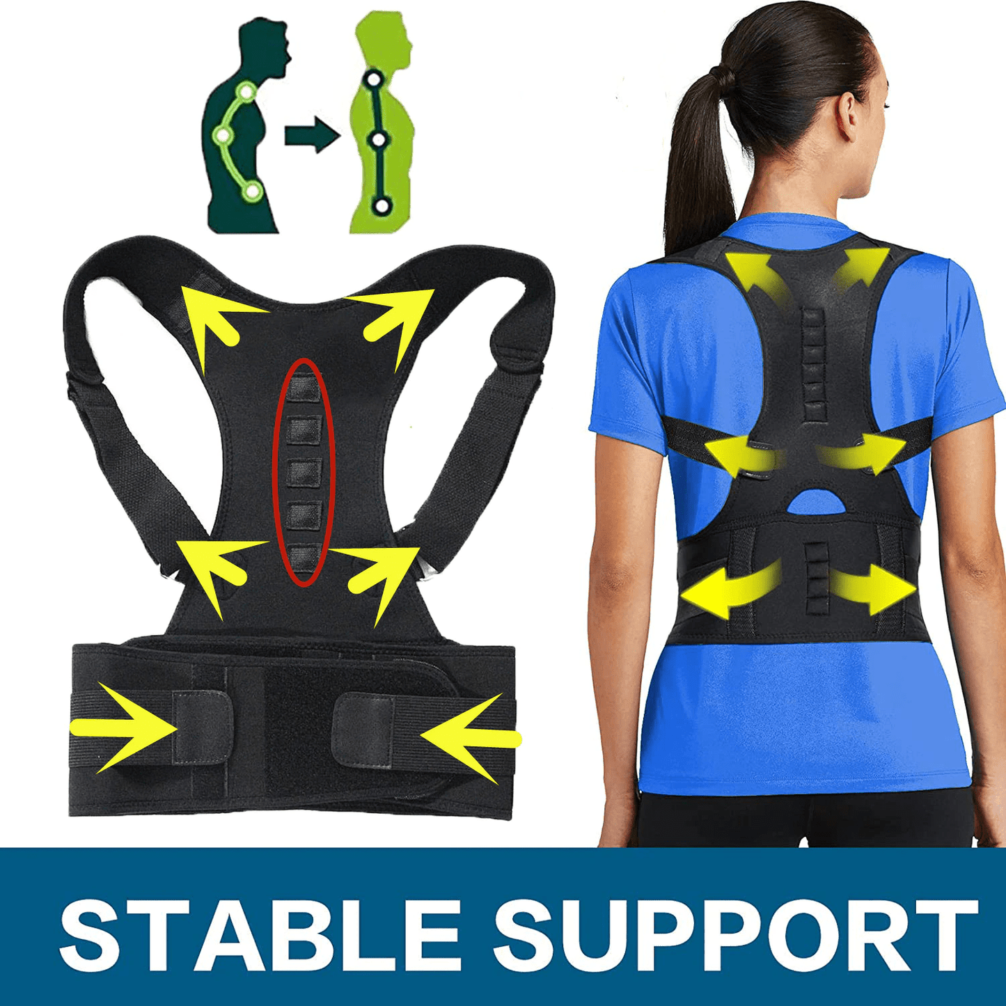 Posture Corrector Support Magnetic Back Shoulder Brace Belt Band For - WFP Store