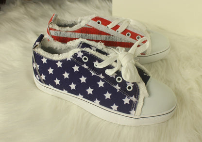 Star Striped Lace Up Sneakers Round Toe Casual Shoes - WFP Store